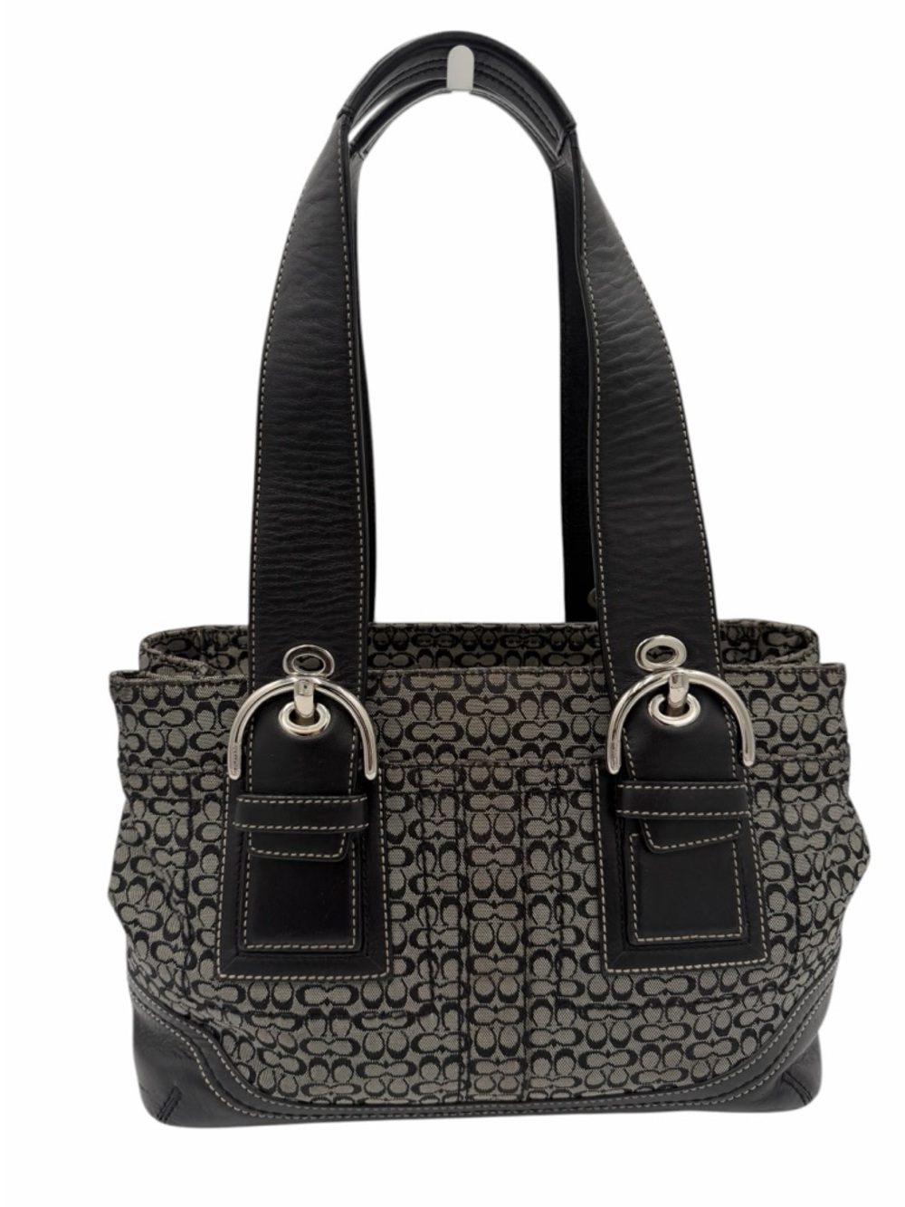 Coach Signature Buckle Tote F10927 Black Jacquard Leather Shoulder Bag Y2K - Picture 2 of 11